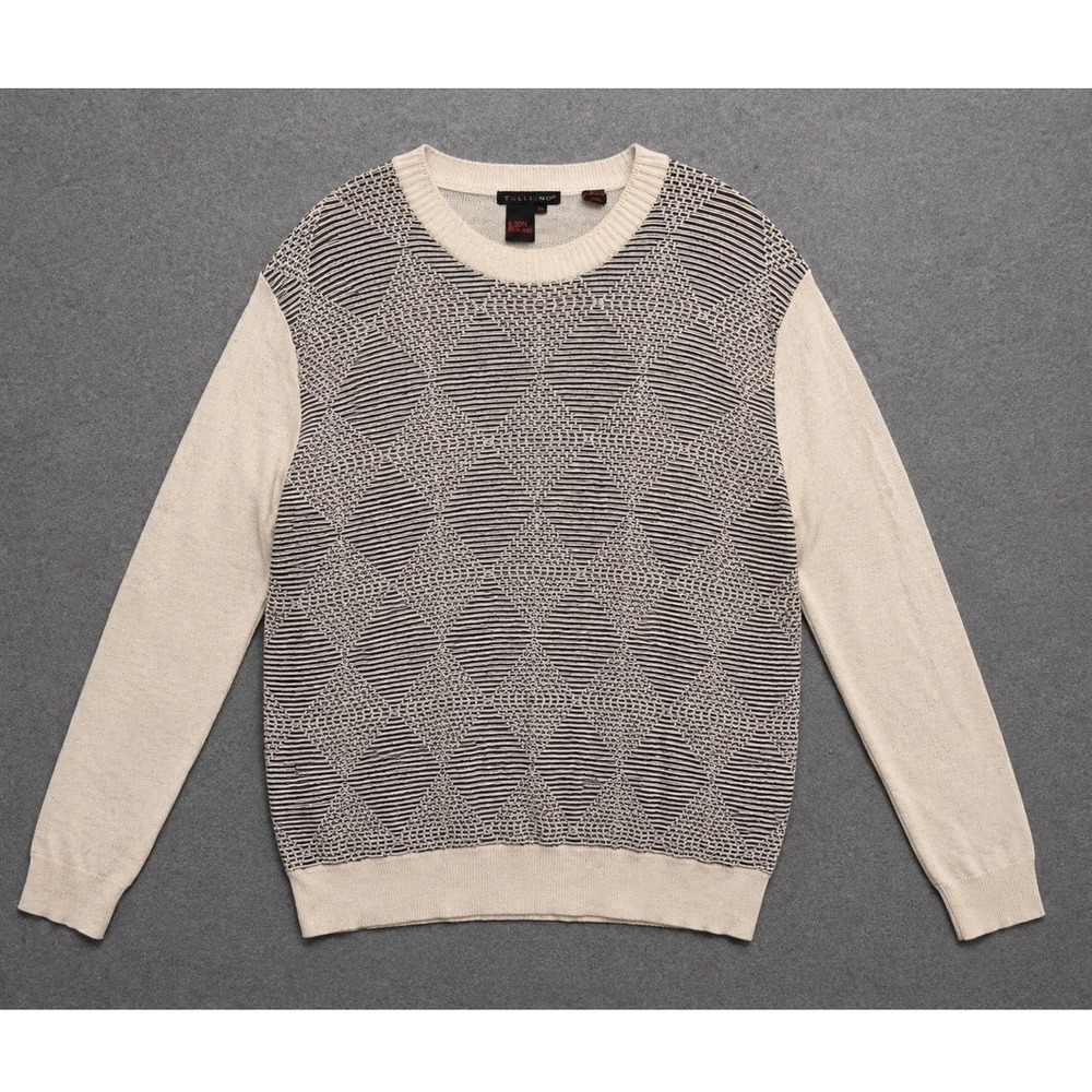 Vintage Y2K Tulliano Geometric Textured Knit‎ Sweater Ivory Gray XL